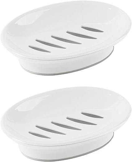 Photo 1 of WYOK 2-Pack Plastic Soap Dish with Drain Soap Holder Easy Cleaning Soap Saver Dry Stop Mushy Soap Tray for Shower Bathroom Kitchen (White)