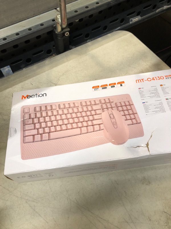 Photo 1 of MEETION Wireless Keyboard and Mouse, Ergonomic Keyboard Mouse, 3 DPI Adjustable USB A and USB C Adapter Full-Sized Cordless Keyboard and Mouse, Wrist Rest for PC/Computer/Laptop/Windows/Mac, PINK
