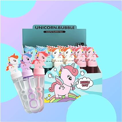 Photo 1 of 24 Unicorn Bubble Wands, Unicorn Party Favor for Kids, Summer Outdoors Activity Use, Themed Birthday Gift Bags for Girls and Boys
