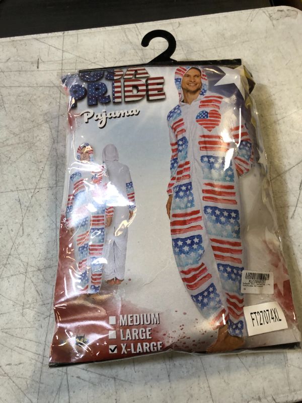 Photo 3 of EraSpooky Adult American Flag Costume Men USA Patriotic Party Plush Onesie Pajamas X-Large