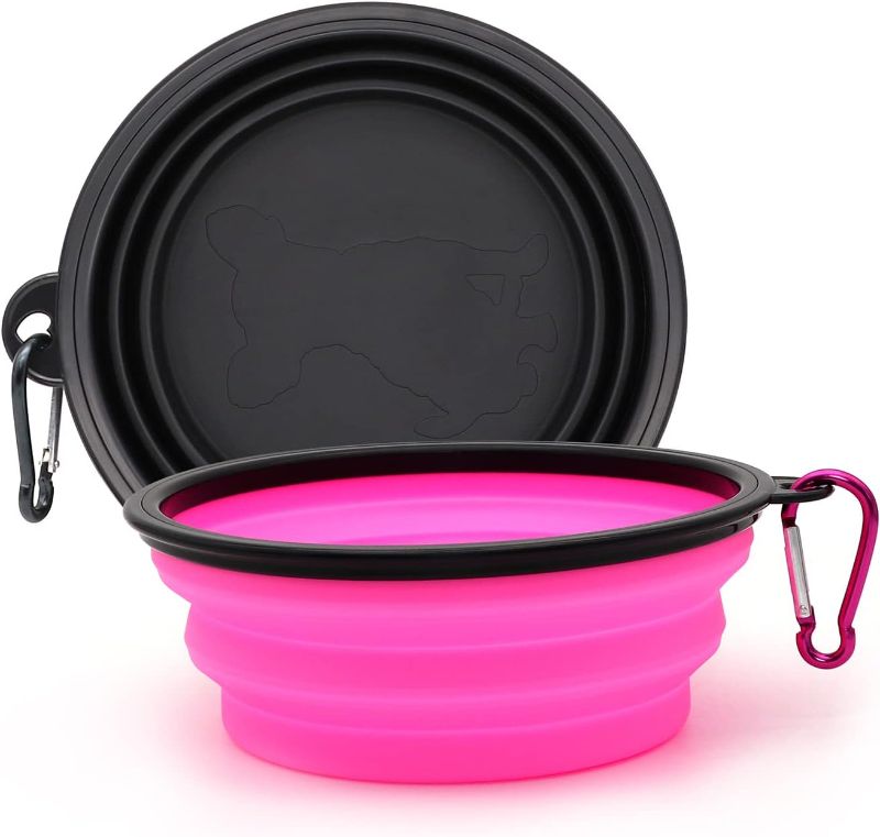 Photo 1 of COLLAPSIBLE 2-Pack Small Dog Travel Bowl, Collapsible Bowls for Dogs, Foldable Cat Water Bowl, Portable Pet Feeding Watering Traveling Dish (Black & Pink)
