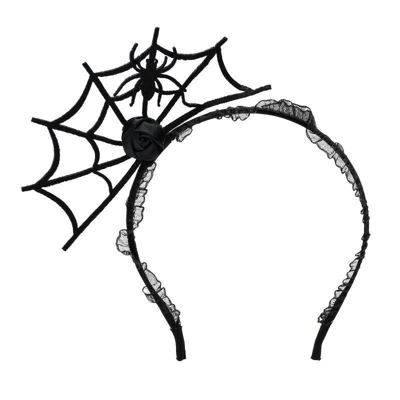 Photo 1 of Halloween Spiderweb Headband with Spider for Women Girls, Black Gothic Cobweb Headwear Cosplay Costume Hair Accessories Spooky Party Supplies
