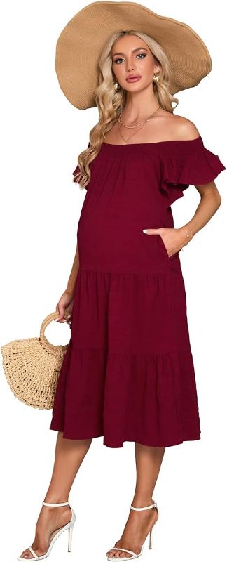 Photo 1 of KOJOOIN Women's Maternity Casual Maxi Dress Square Neck Halter Photography Dress for Baby Shower BLACK S 
