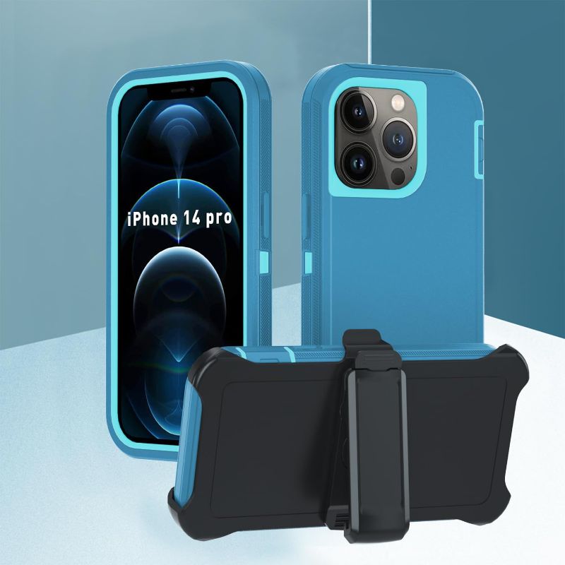 Photo 1 of idzayaki for iPhone 14 Case,with Belt Clip Holster[Dropproof], Heavy-Duty Tough Rugged Shockproof Protective Case Cover for iPhone 14 (Turquoise)
