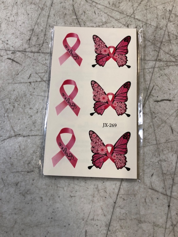 Photo 2 of 10 Sheets Breast Cancer Awareness Tattoos Temporary Face Stickers, Pink Ribbon Temporary Breast Cancer Tattoo for Women Girls Face Body Accessories