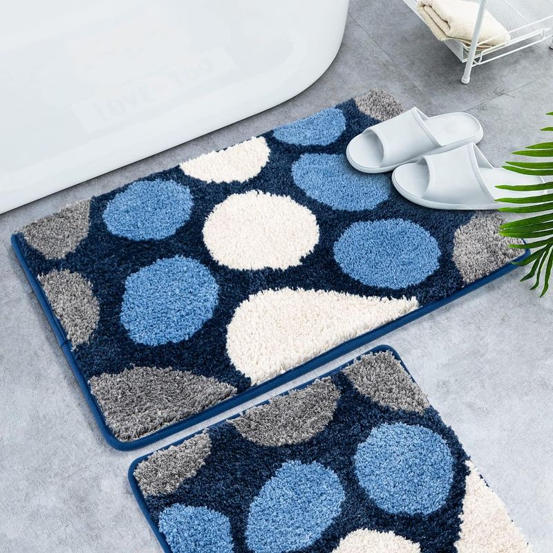 Photo 1 of 2 Pack Bathroom Rug Mat, Soft and Water Absorbent Microfiber Bath Rugs, Non-Slip Shaggy Bath Carpet, Bath Mats for Bedroom Floor, Tub, Shower-17.5X 24+20x 32 Inch (Round Stone)
