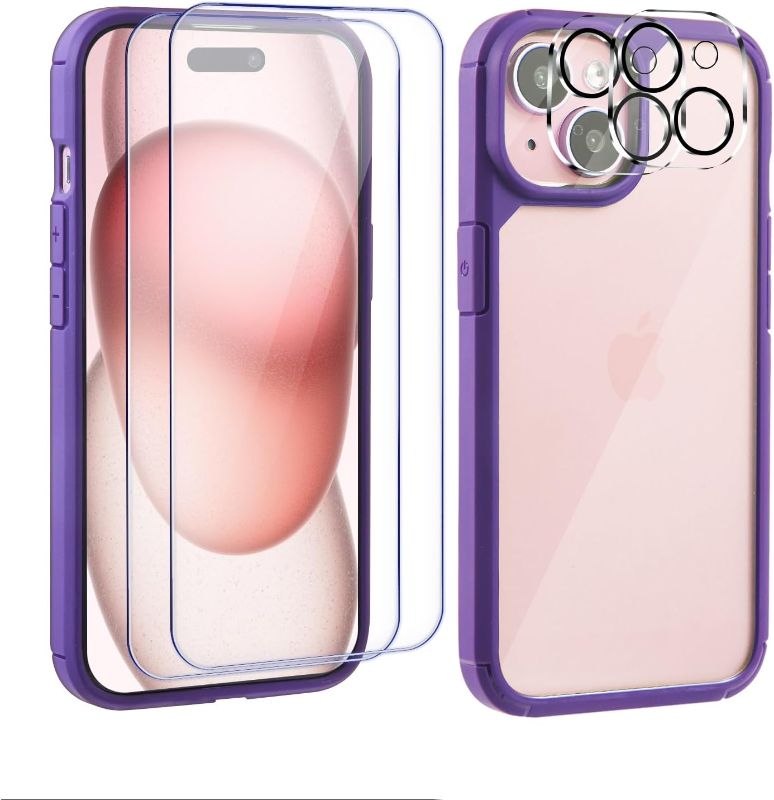 Photo 1 of Astarama 5 in 1 Designed for iPhone15 Case,[Anti-Yellowing] [Military-Grade Protection],2X[Tempered Glass Screen Protectors+Camera Lens Protectors] Slim Shockproof Protective Phone Case. Clear Purple
