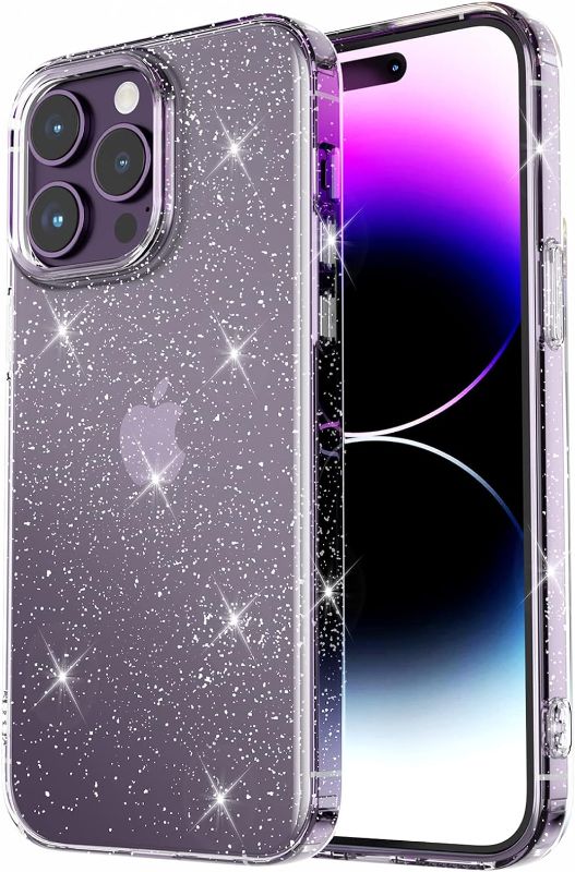 Photo 1 of MASOCAS Designed for iPhone 14 Pro Max Case 6.7 Inch Shockproof Protective TPU Bumper Floral Clear Women Glitter Sparkle Phone Cover (Clear/Glitter)
