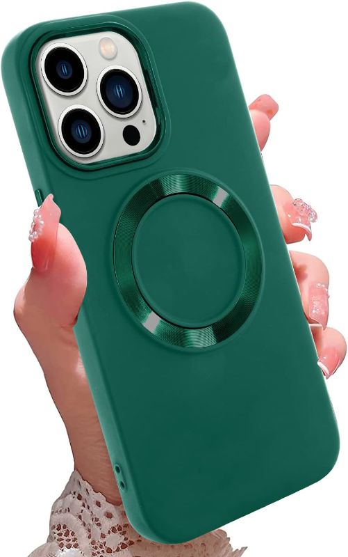 Photo 1 of BITOBE Magnetic Case for iPhone 13 Pro Max Phone Case Compatible with MagSafe Bling Plating Shockproof Grade Drop Protective Soft TPU Cover with Screen Protector for iPhone 13 Pro Max (Green)
