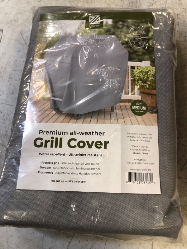 Photo 2 of Zober BBQ Grill Cover - 58 Inch Waterproof Double Layered Fits Weber Gas Grill Cover Charbroil Grill & Smoker - Gas Grill Covers w/Air Vents, Dual Handles - 600D Oxford Fabric, Gray 58 Inch Gray