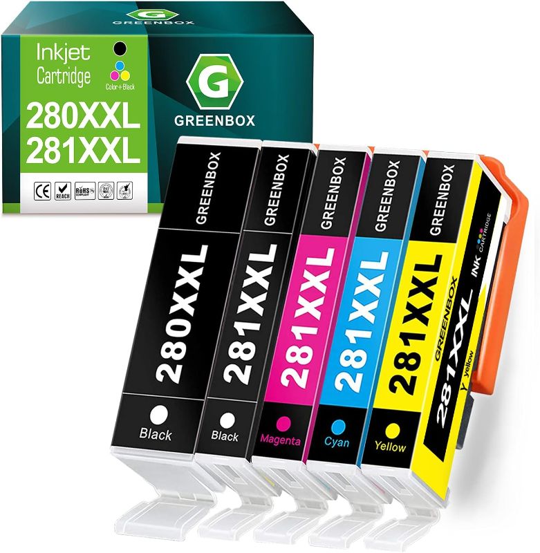 Photo 1 of GREENBOX Compatible Ink Cartridges Replacement for Canon 280 281 XXL PGI-280XXL CLI-281XXL for Canon PIXMA TR7520 TR8520 TS6120 TS6220 TS8120 TS8220 TS9120 TS9520 TS6320 TS9521C Printer (5 Pack)
