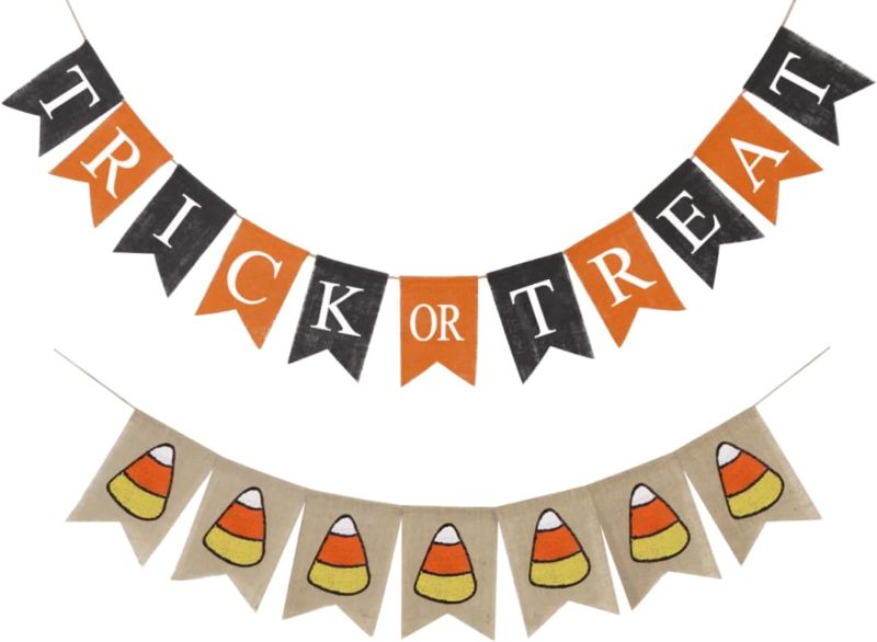 Photo 1 of Happy Halloween Banner Decorations Burlap Trick or Treat Banner w. Pumpkin Candy Elements Black Orange, Indoor and Outdoor Decoration (Trick or Treat Candy)
