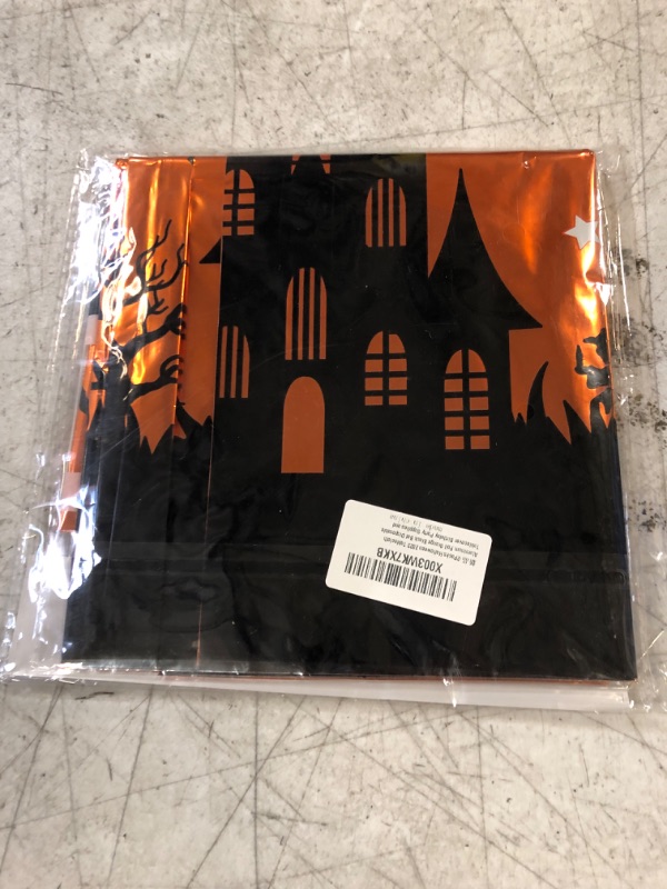 Photo 2 of 2Packs Halloween 2023 Tablecloth Aluminum Foil 0range Black Bat Disposable Tablecover Birthday Party Supplies and Decorations for Kid Baby Shower BatThem Halloween Tables 72"X54",2 Pack
