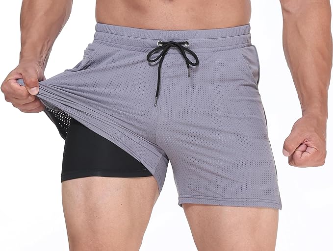 Photo 1 of MAIKANONG Mens Fitted Mesh 5" Athletic Shorts,Workout Running Shorts,Lightweight Quick Dry Gym Shorts with Zipper Pockets L
