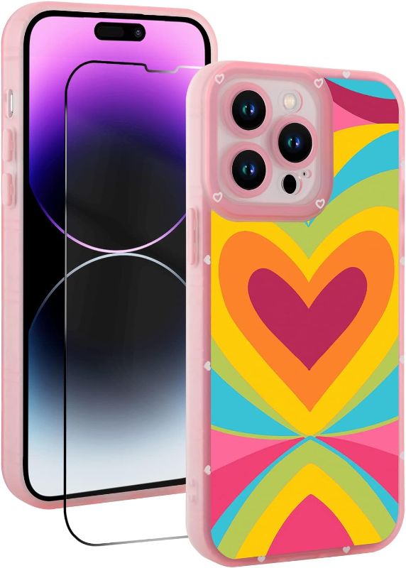 Photo 1 of tharlet Case for iPhone 14 Pro Max, All Round Shock Absorption Protection Soft TPU Cover with Color Heart Design Thin Slim Anti-Scratch Non-Slip Phone Case
