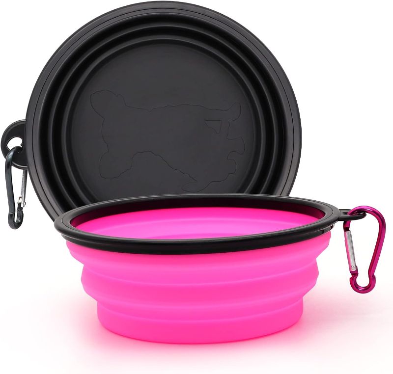 Photo 1 of COLLAPSIBLE 2-Pack Medium Dog Travel Bowl, Collapsible Bowls for Dogs, Foldable Cat Water Bowl, Portable Pet Feeding Watering Traveling Dish (Black & Pink)
