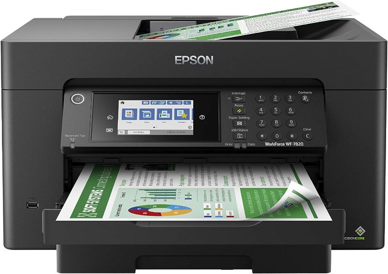 Photo 1 of Epson Workforce Pro WF-7820 Wireless All-in-One Wide-Format Printer with Auto 2-Sided Print 13" x 19", Copy, Scan & Fax, 50-Page ADF, 250-sheet Paper Capacity, Works with Alexa, Large Black
