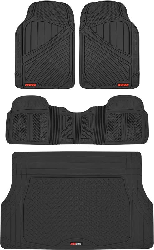 Photo 1 of Motor Trend FlexTough Performance All Weather Rubber Car Mats with Cargo Liner - Full Set Front & Rear Floor Mats for Cars Truck SUV, Automotive Floor Mats (Black)
