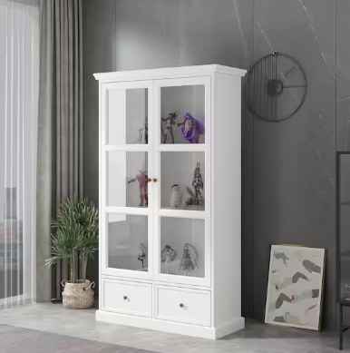 Photo 1 of 70.9 in. H White Wood 2-Acrylic Door Accent Cabinet with 3-Tier Shelves and 2-Drawers Storage Cabinet Bookshelf Cupboard Box 1 of 2
