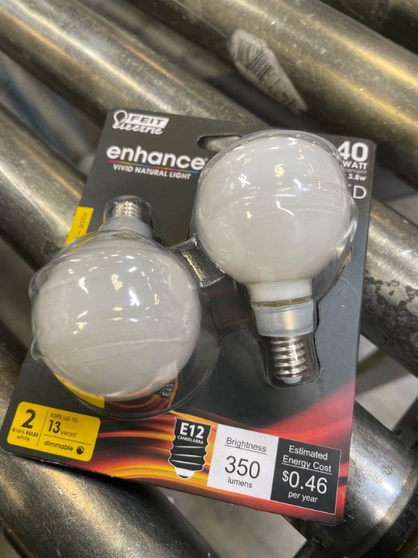 Photo 2 of 40-Watt Equivalent G16.5 E12 Candelabra Dimmable Filament CEC 90 CRI White Glass LED Light Bulb, Bright White (2-Pack)