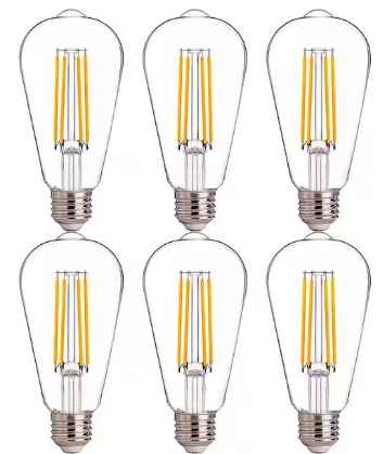 Photo 1 of 100-Watt Equivalent ST19 Dimmable LED Straight Filament bulb, Vintage Edison Bulbs E26 Base, 2700K Soft White (6-Pack)
