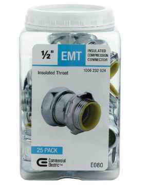 Photo 1 of 1/2 in. Electrical Metallic Tubing (EMT) Compression Connector with Insulated Throat (25-Pack)
