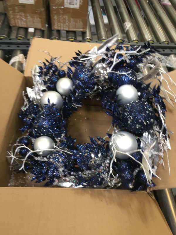 Photo 1 of 16 in. Unlit Christmas Wreath Champagne Door Wreath Handcrafted with Artificial Eucalyptus Berries Ornaments for Farmhouse Holiday Christmas Decoration