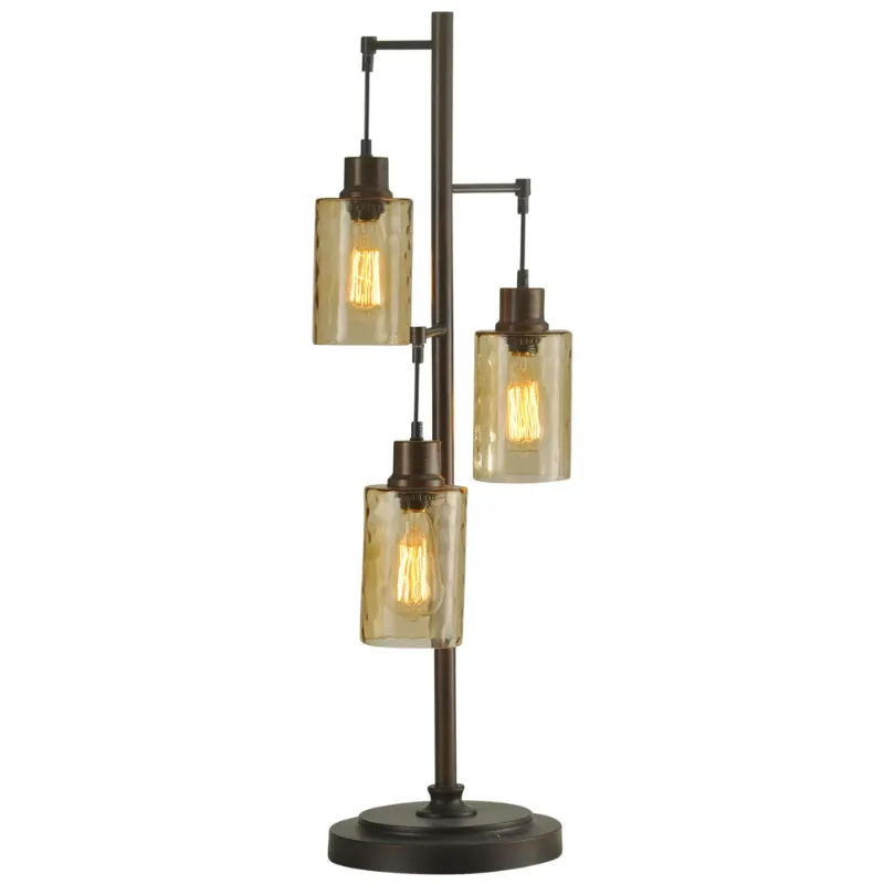 Photo 1 of 37 in. Bronze Table Lamp with Clear Dimpled Glass Shade