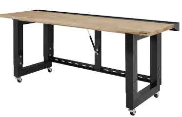 Photo 1 of Ready-To-Assemble 6 ft. Folding Adjustable Height Solid Wood Top Workbench in Black
