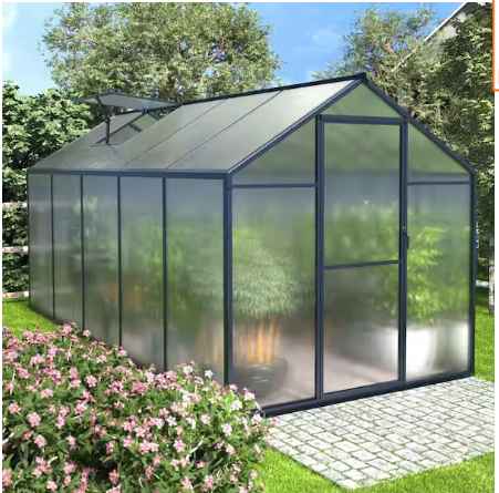 Photo 1 of 6 ft. W x 10 ft. D Polycarbonate Greenhouse For Outdoors, Green House Kit with Adjustable Roof Vent, Gray

