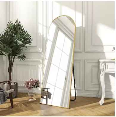 Photo 1 of 18 in. W x 58 in. H Arched Gold Full Length Standing Floor Mirror
