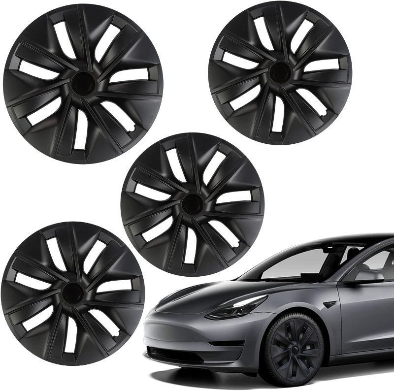 Photo 1 of Terfulnel 19 Inch Hubcap Fit 2017-2022 Tesla Model Y Wheel Covers 4PCS Replacement Hub Caps Protector Cover for Car Decoration Modifications (19 Inch, 19 Inches - Wrapped Models - Glossy Black) 19 Inch 19 Inches - Wrapped Models - Glossy Black