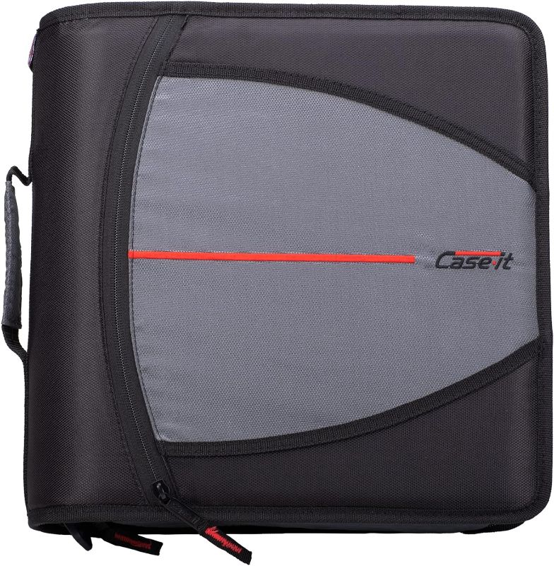 Photo 1 of Case-it The Mighty Zip Tab Zipper Binder - 3 Inch O-Rings - 5 Color Tab Expanding File Folder - Multiple Pockets - 600 Sheet Capacity - Comes with Shoulder Strap - Jet Black D-146
