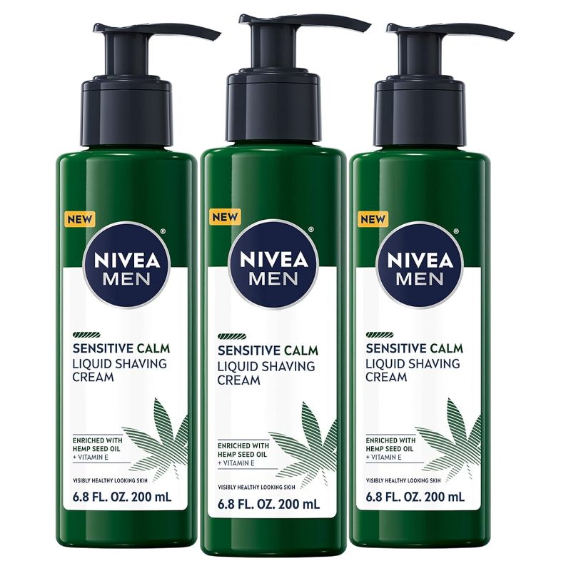 Photo 1 of NIVEA MEN Sensitive Calm Liquid Shaving Cream with Vitamin E and Hemp Seed Oil, 3 Pack of 6.8 Fl Oz Pump Bottles
