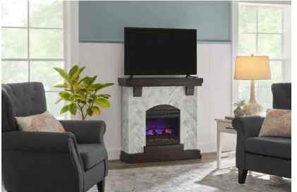 Photo 1 of 40 in. Herringbone Stone Freestanding Electric Fireplace in Gray
