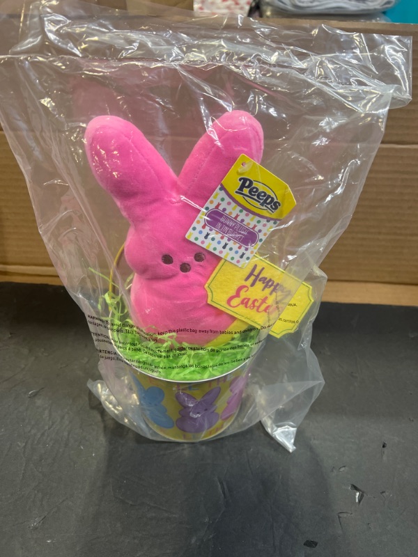 Photo 2 of Animal Adventure 9-10.5 INCH Easter Soft Plush Peeps® in TIN Bucket | Pink Bucket and Plush Pink