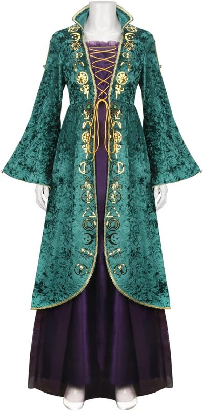 Photo 1 of AMNPOLEN Adult Winifred Sanderson Costume Dress Women Girls Medieval Halloween Cosplay Witch Sorceress Long Robe Cape Outfit   size xl 
