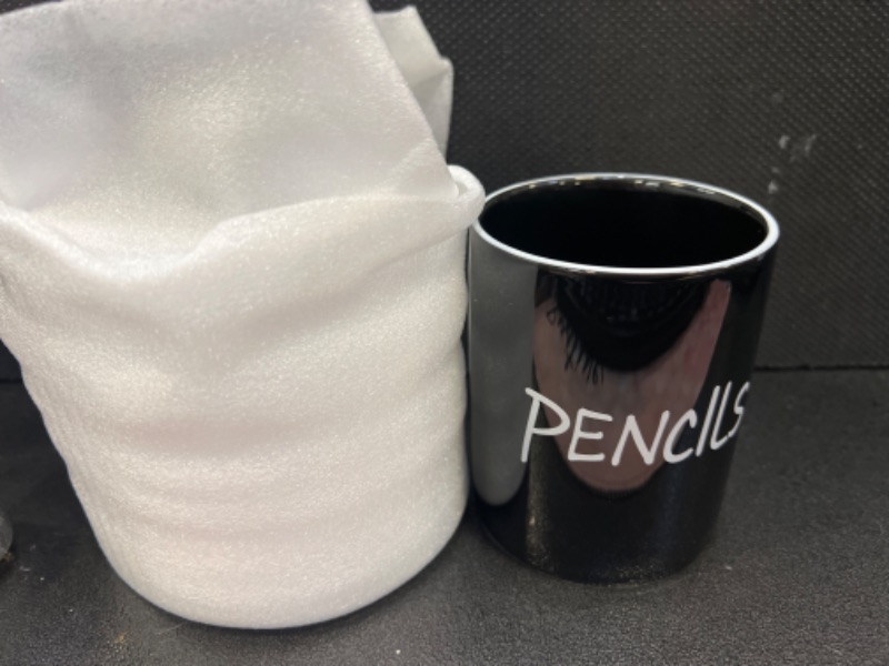 Photo 1 of LEETOYI Pens Pencils Holder Set for Desk, Ceramic Farmhouse Pens Organizer, Cute Pencils Cup Stand for Classroom Office Workspace Home Decor Accessories, Black, Labeled Pens/Pencils