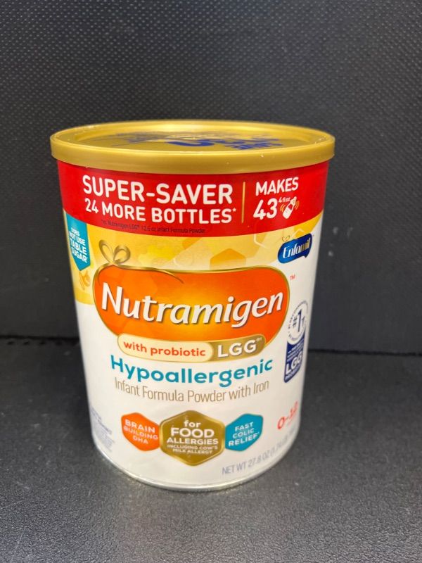 Photo 2 of    EXP 04-01-2025            Enfamil Nutramigen Infant Formula, Hypoallergenic and Lactose Free Formula with Enflora LGG, Fast Relief from Severe Crying and Colic, Powder Can, 27.8 Oz 27.8 Oz Can   EXP 04-01-2025