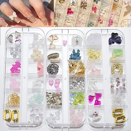 Photo 1 of 3D Mixed Assorted Nail Charms Multi Shapes Acrylic Heart Flower Butterfly Bowknot Nail Charms Nail Rhinestones Metal Stud Nail Charms for Manicure DIY Crafts Jewelry Accessories