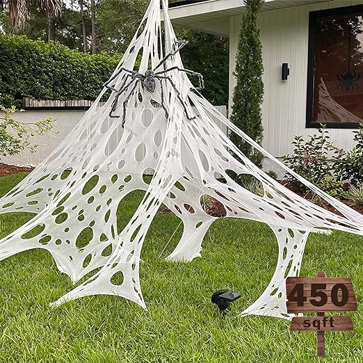 Photo 1 of 3 PACKS Spider Webs Halloween Decorations, Stretchy Beef Netting Halloween Spider Web, Spooky Spider Web Decorations For Halloween Party