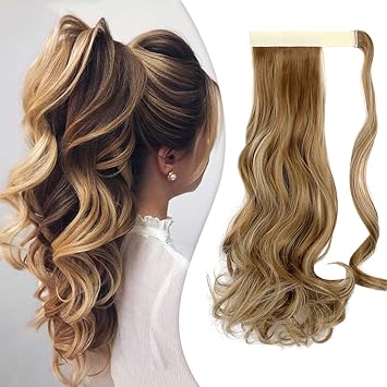 Photo 1 of FELENDY Ponytail Extension Clip in 18Inch Wavy Curly Wrap Around Pony Tail Heat Resistant Synthetic Long Hair Piece for Women