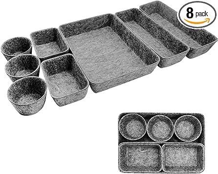 Photo 1 of 8pcs Drawer Organizers, Separators, Storage Box ,Felt Storage Bins Inserts Tool Containers Toy Basket Shelf Cubes Foldable Drawer Dividers Desk Organisers for Home, Bedroom, Living Room, Office - Grey