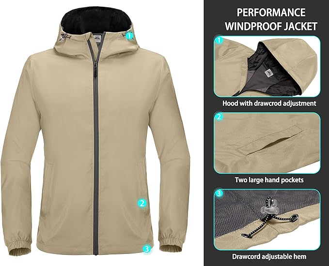 Photo 1 of 2XL  Mapamyumco Men's Windbreaker Lightweight, Windproof Hooded Golf Jacket, Stretch Water-Resistant