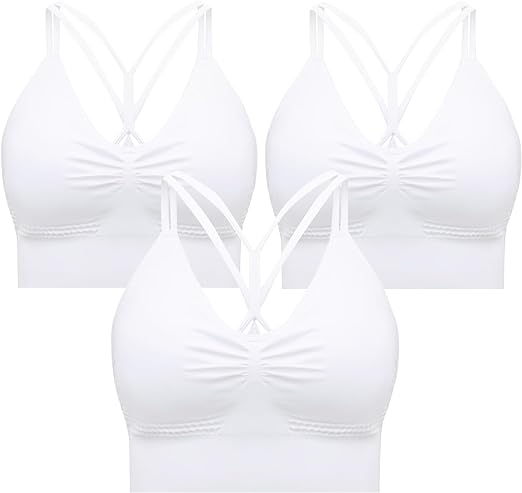 Photo 1 of    MED      ZIHUA 3 Pack Sports Bras for Women, Sports Bra Backless Comfort Straps with Removable Chest Pads, White,