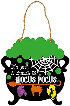 Photo 1 of  2 PCS Halloween Sign Decorations, Its Just a Bunch Of Hocus Pocus Hanging Stuff for Door Yard Outside Wreath Hanging Decorations 12inch Signs