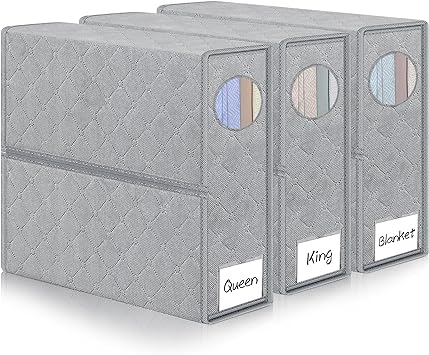 Photo 1 of TIPGO 3 Pack Bed Sheet Organizers and Storage, Foldable Sheet Organizer for linen closet (Queen & King Size), Sheet Holders with Window for Bedding Sheets, Duvet Covers and Pillow Cases, Grey
