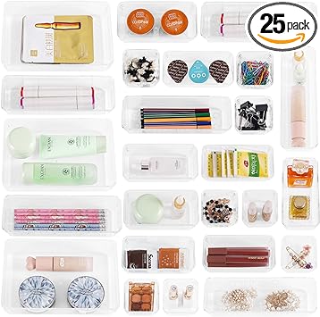 Photo 1 of 25 PCS Clear Drawer Organizers Plastic Bathroom Vanity Drawer Organizer Trays Dividers,Versatile Storage Bins for Makeup,Jewelries, Utensils in Bedroom Dresser, Office and Kitchen