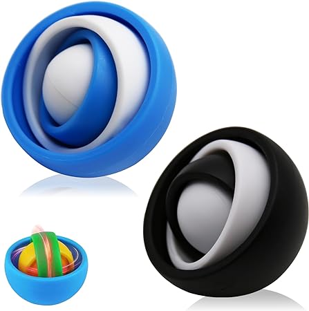 Photo 1 of 2 Pack Gyroscope Fidget, Fidget Spinner Ball Multilayer Infinite Flip Toy Fingertip Gyro 3D Decompression Ball Educational Mini Gadget Focus Desk Toy (Blue W+Black W)