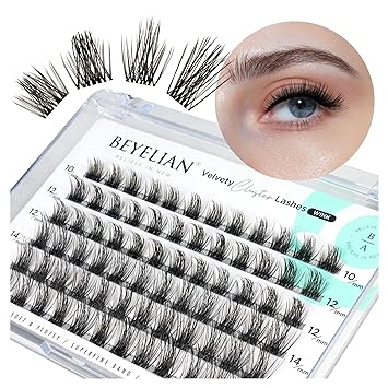 Photo 1 of BEYELIAN Lash Clusters, 72 Pcs 10-16mm Individual Cluster Lashes False Eyelashes Extension Natural Look Reusable Glue Bonded Clear Super Thin Band DIY Eyelash Extension (StyleC05 Mix Clear Band)